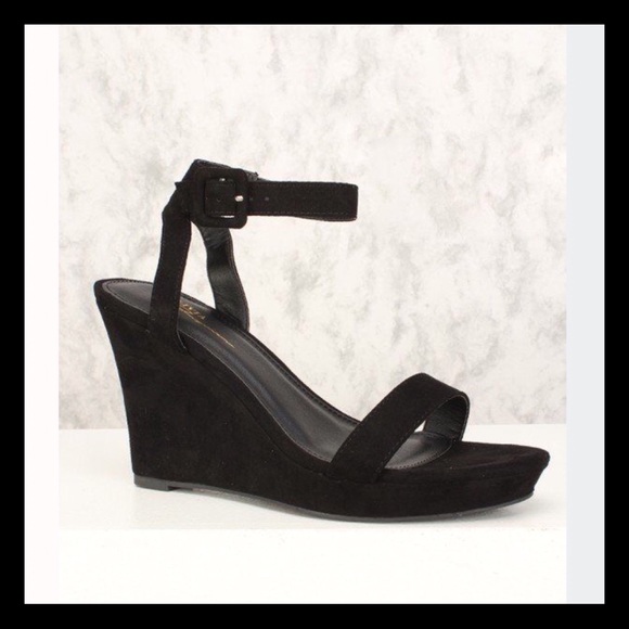 Black Ankle Strap Open Toe Wedges - Picture 5 of 5